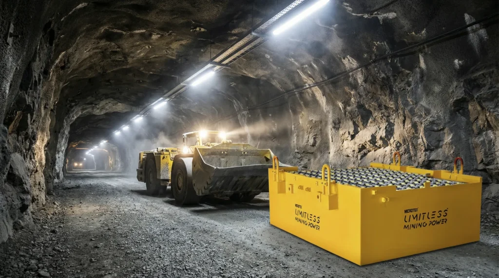 Microtex LIMITLESS mining battery pack in an underground mine gallery